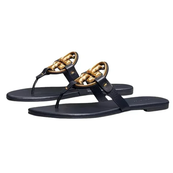 TORY BURCH Metal Miller Leather Sandals Perfect Navy Size 8 - Picture 6 of 15